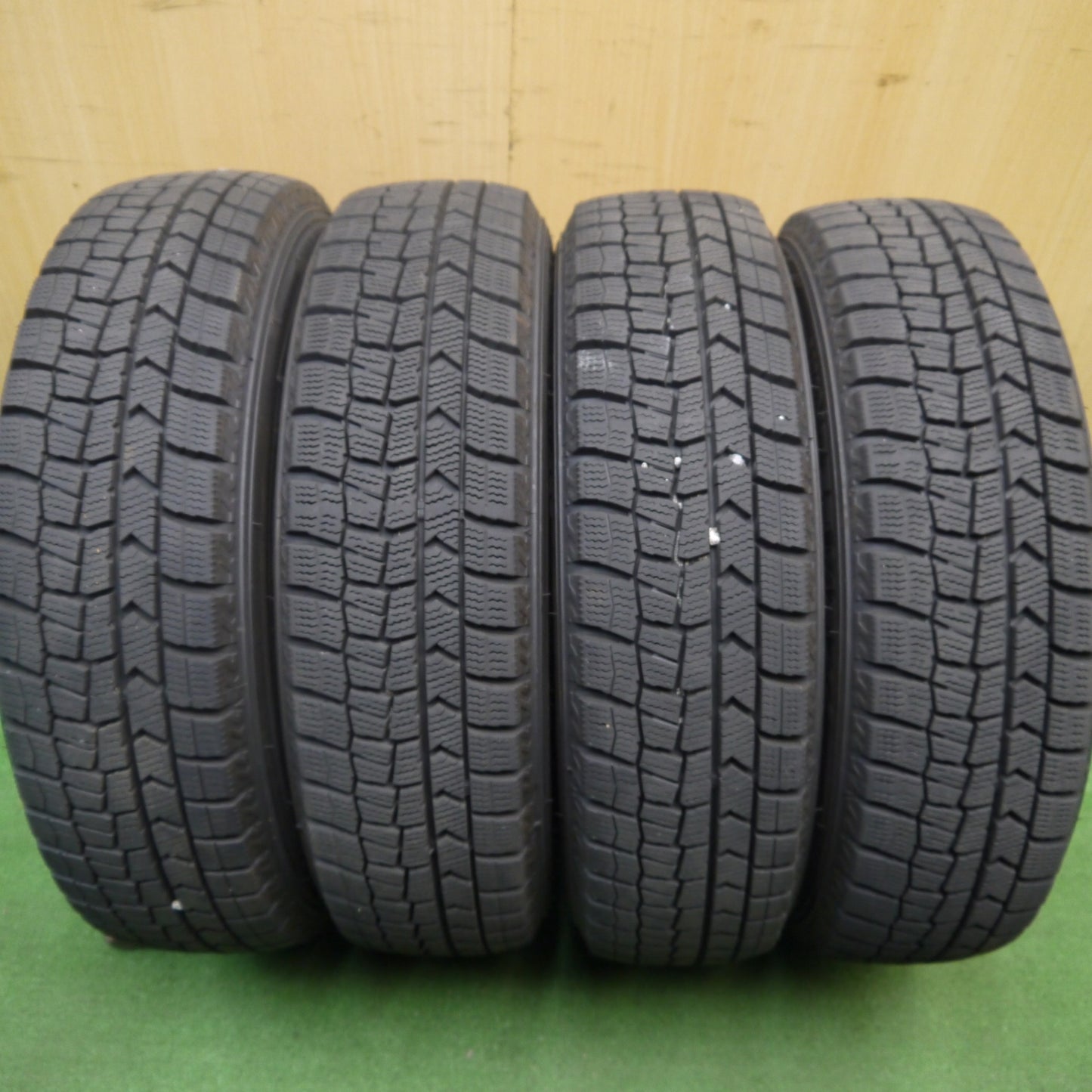 バリ溝!25年!9.5分★スタッドレス 155/65R14 ダンロップ ウインターマックス WM02 Linz 社外 アルミ 14インチ PCD100/4H★6041003Hス