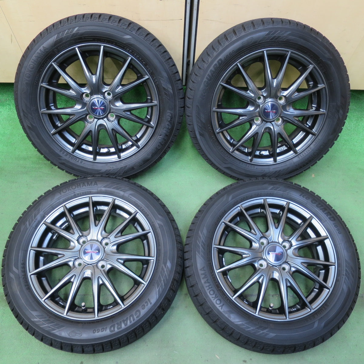 バリ溝!22年!キレイ!ほぼ10分★スタッドレス 155/65R14 ヨコハマ アイスガード iG60 VELVA SPORTZ ヴェルヴァ 14インチ PCD100/4H★5092910イス
