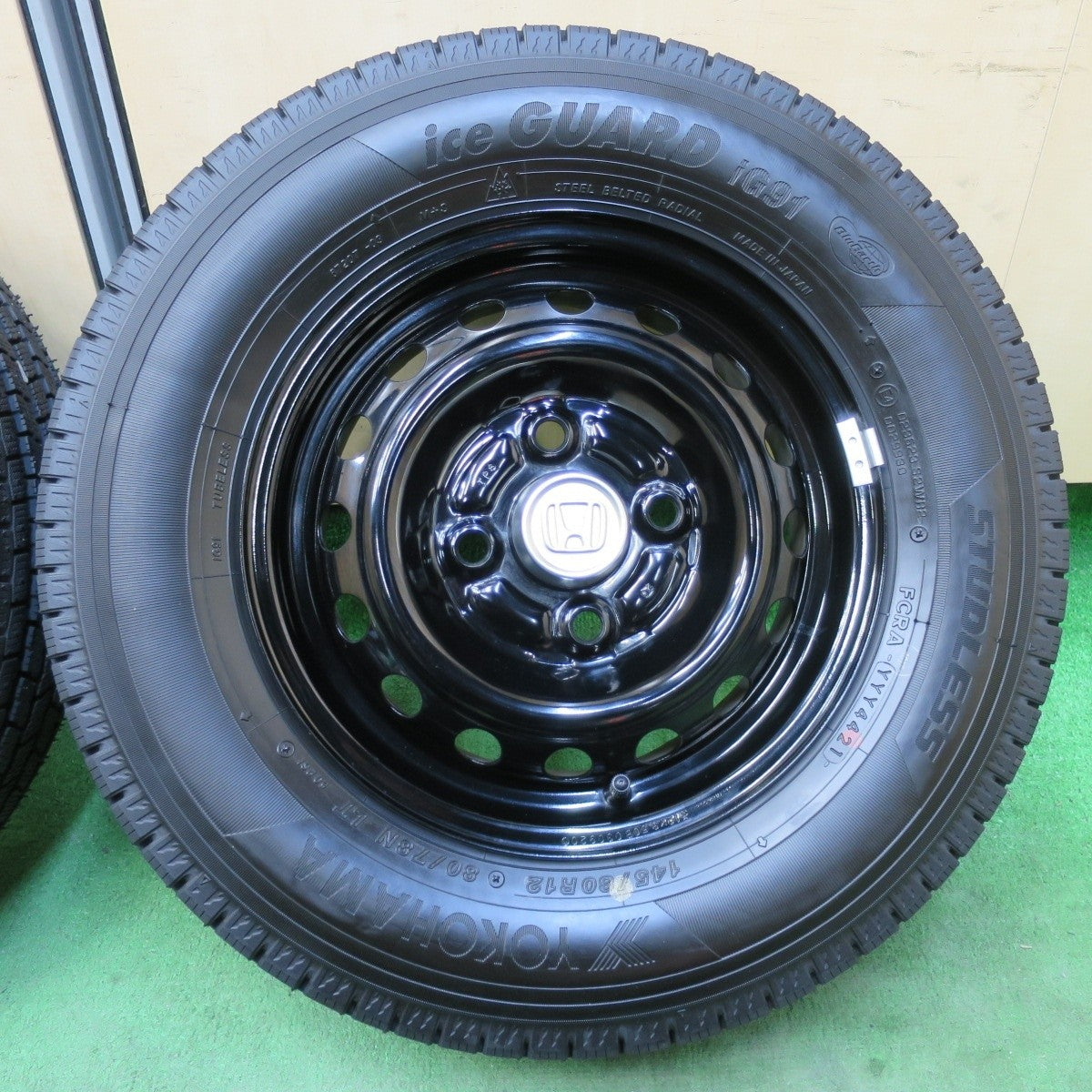 超バリ溝!21年!キレイ!ほぼ10分★ホンダ アクティ 純正 スチール 145/80R12 80/78N スタッドレス ヨコハマ アイスガード iG91 12インチ PCD100/4H★5022605イス