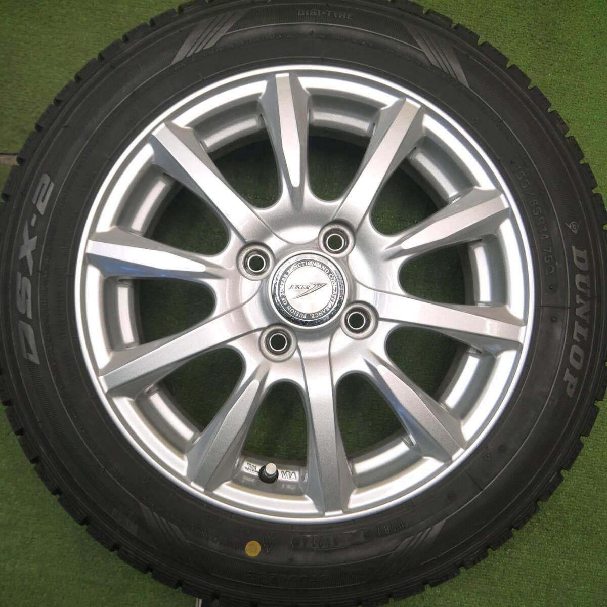 バリ溝!キレイ!9.5分以上★スタッドレス 155/65R14 ダンロップ DSX-2 JOKER ジョーカー 14インチ PCD100/4H★5022806Hス