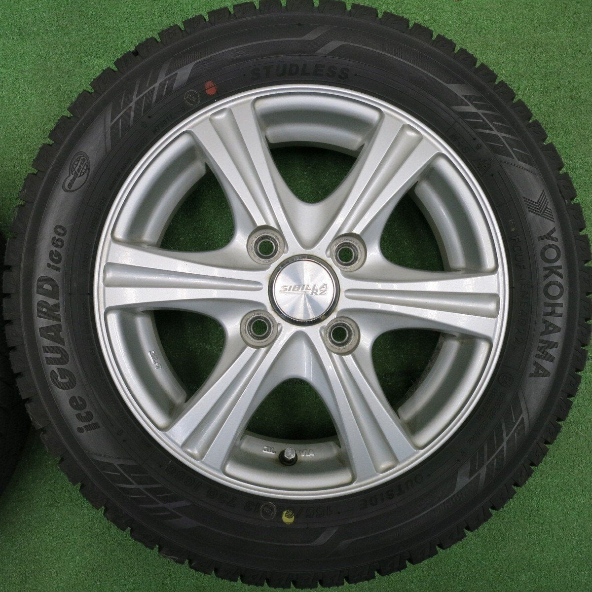 バリ溝!22年!キレイ!9.5分★スタッドレス 155/65R13 ヨコハマ アイスガード iG60 SIBILLA RZ シビラ 13インチ PCD100/4H★4122502NJス
