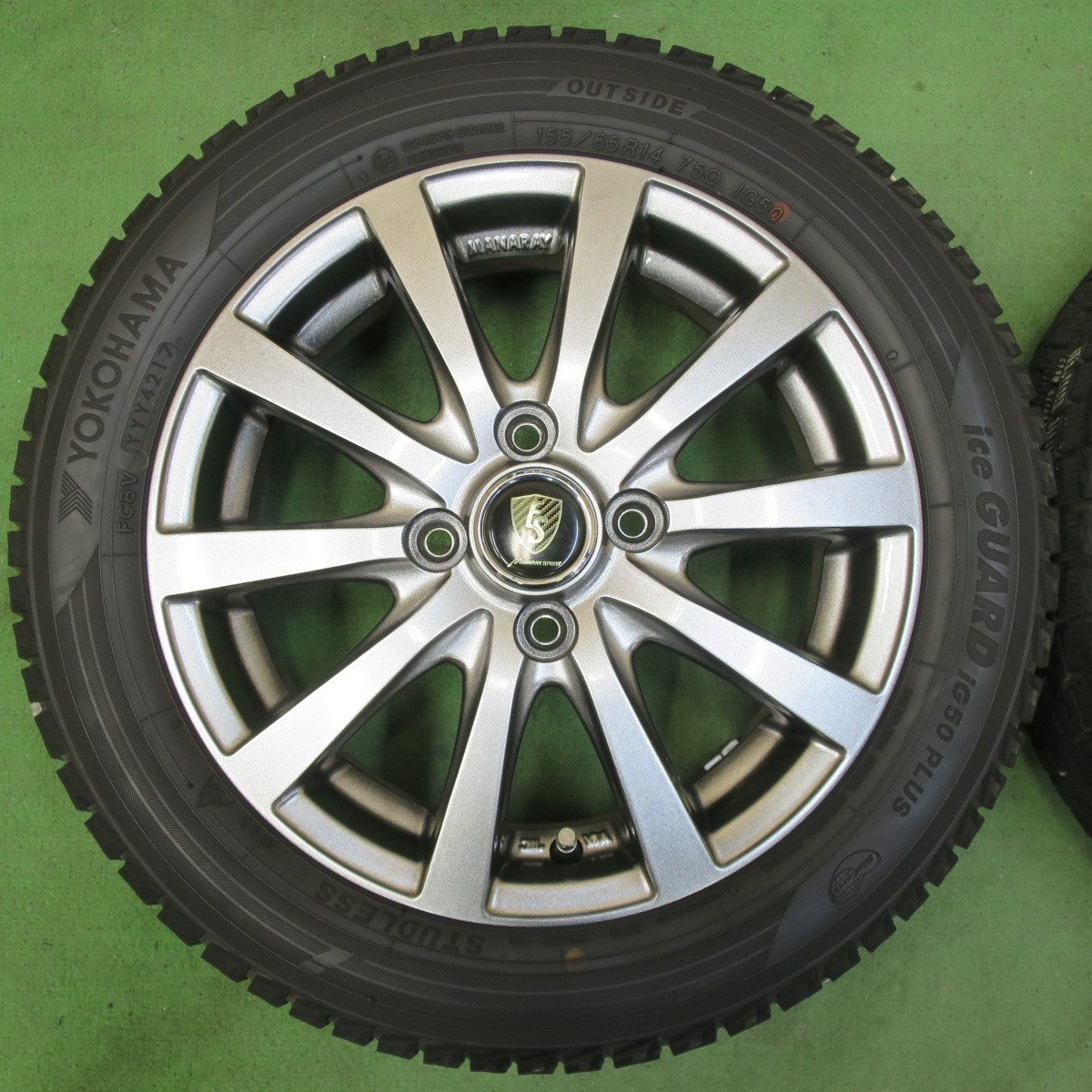 バリ溝!キレイ!9分★スタッドレス 155/65R14 ヨコハマ アイスガード iG50 プラス MANARAY SPORT マナレイスポーツ 14インチ PCD100/4H★5042508イス