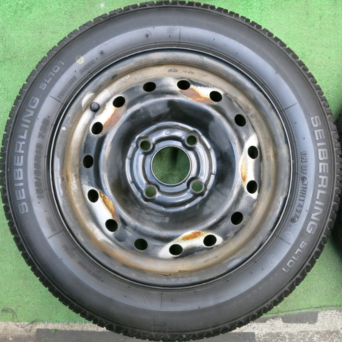 超バリ溝!24年!9.5分以上★155/65R13 セイバーリング SL101 TOPY スチール ホイール 13インチ PCD100/4H★5092801HAノ