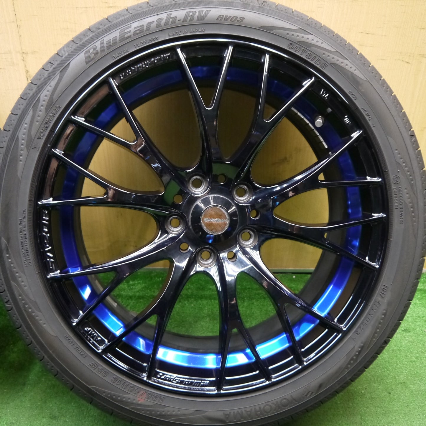 センサー付!バリ溝!23年!キレイ!9.5分★WedsSport SA-20R AMF 225/45R18 ヨコハマ BluEarth-RV RV03 18インチ ウェッズスポーツ PCD114.3/5H★5062702Hノ