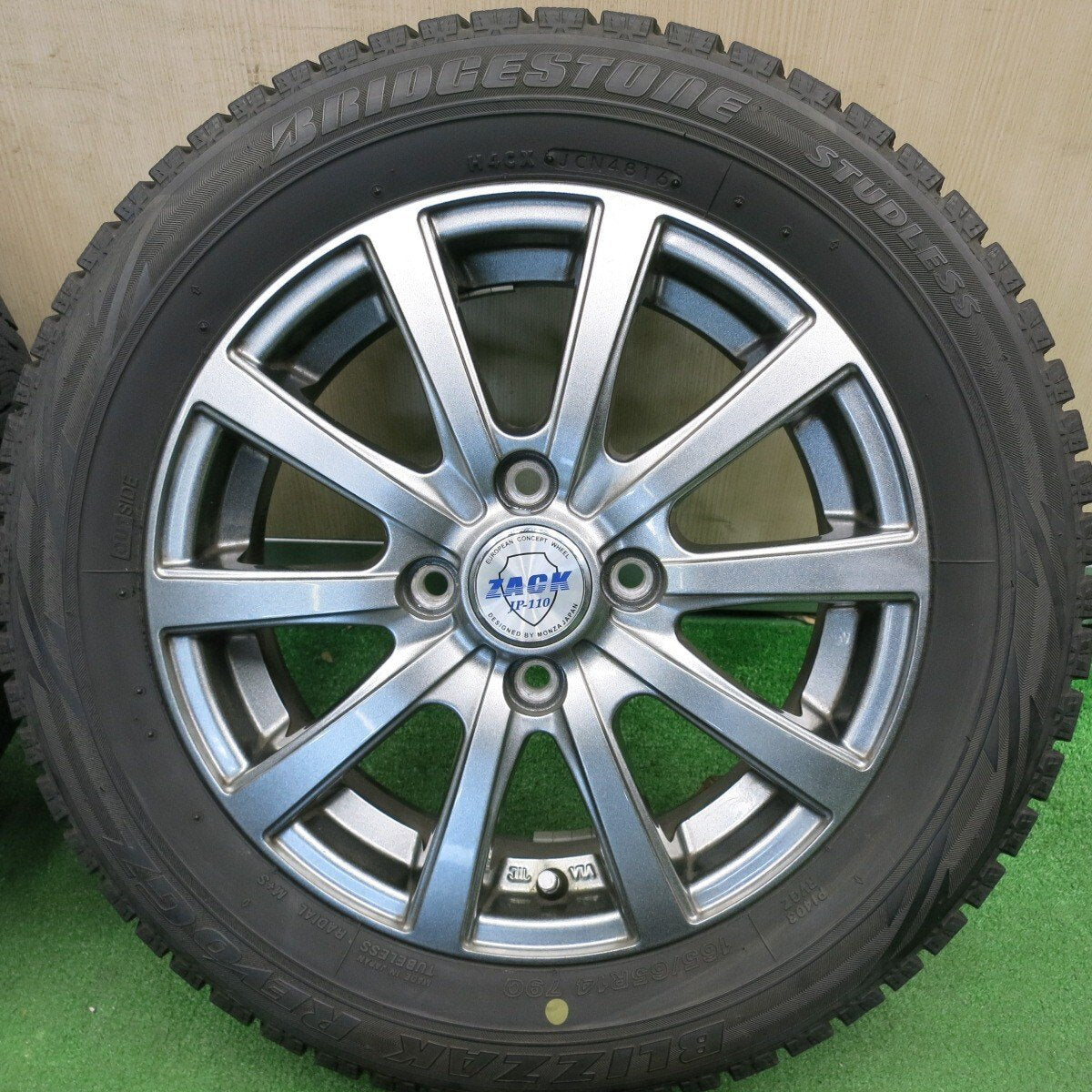 バリ溝!8.5分★スタッドレス 165/65R14 ブリヂストン ブリザック REVO GZ ZACK JP-110 MONZA ザック 14インチ ソリオ ハスラー 等 PCD100/4H★5021306TNス
