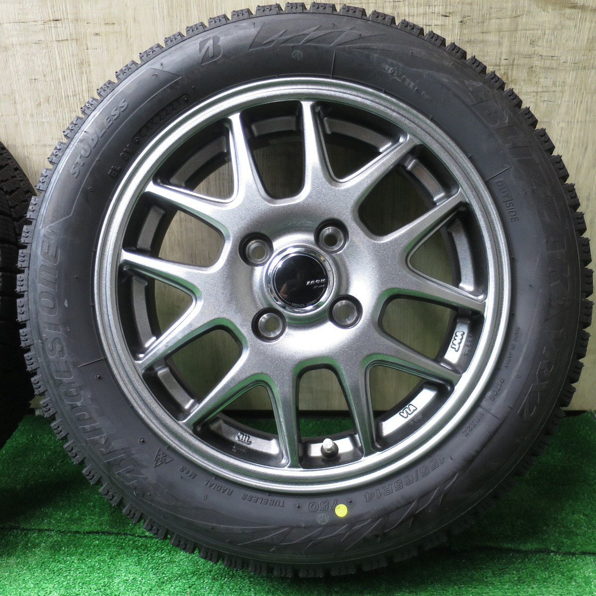 バリ溝!21年!キレイ!9分★スタッドレス 155/65R14 ブリヂストン ブリザック VRX2 ZACK JP-205 MONZA ザック 14インチ PCD100/4H★5052301NJス