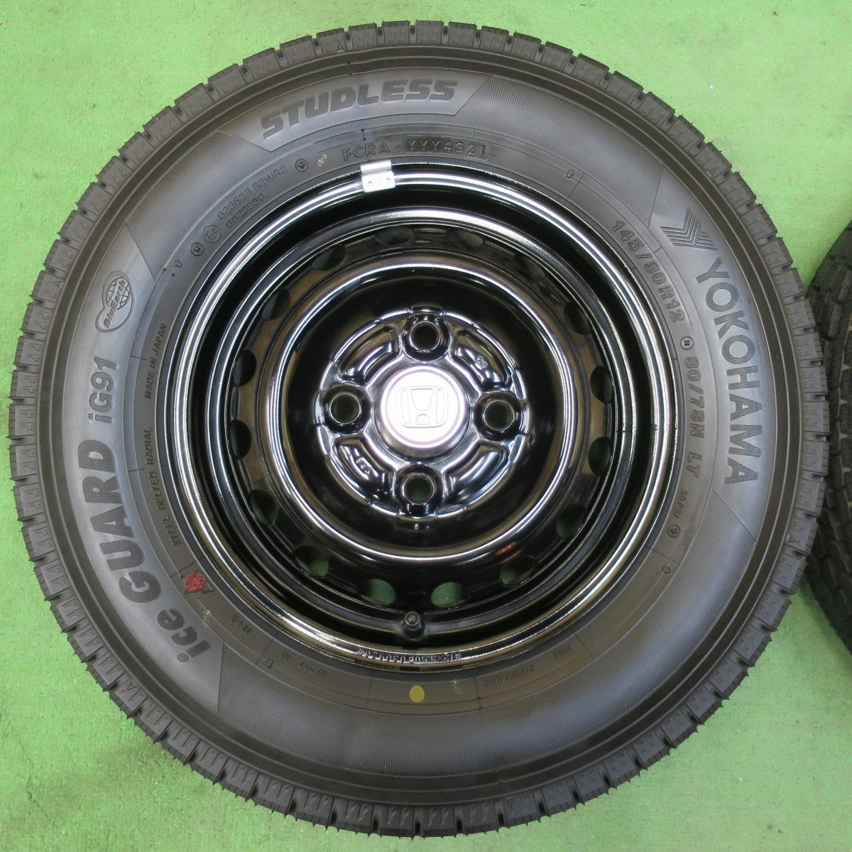 超バリ溝!21年!キレイ!ほぼ10分★ホンダ アクティ 純正 スチール 145/80R12 80/78N スタッドレス ヨコハマ アイスガード iG91 12インチ PCD100/4H★5022605イス