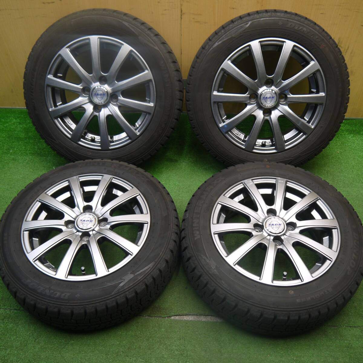 バリ溝!22年!キレイ!9.5分★スタッドレス 165/65R14 ダンロップ ウインターマックス WM02 ZACK JP-110 MONZA ザック 14インチ PCD100/4H★5032401Hス