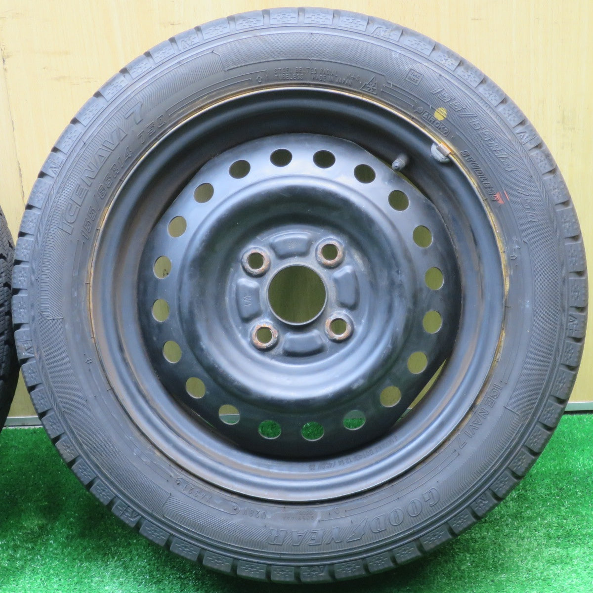 バリ溝!21年!9分★スタッドレス 155/65R14 グッドイヤー アイスナビ7 スチール ホイール 14インチ PCD100/4H★5101606NJス