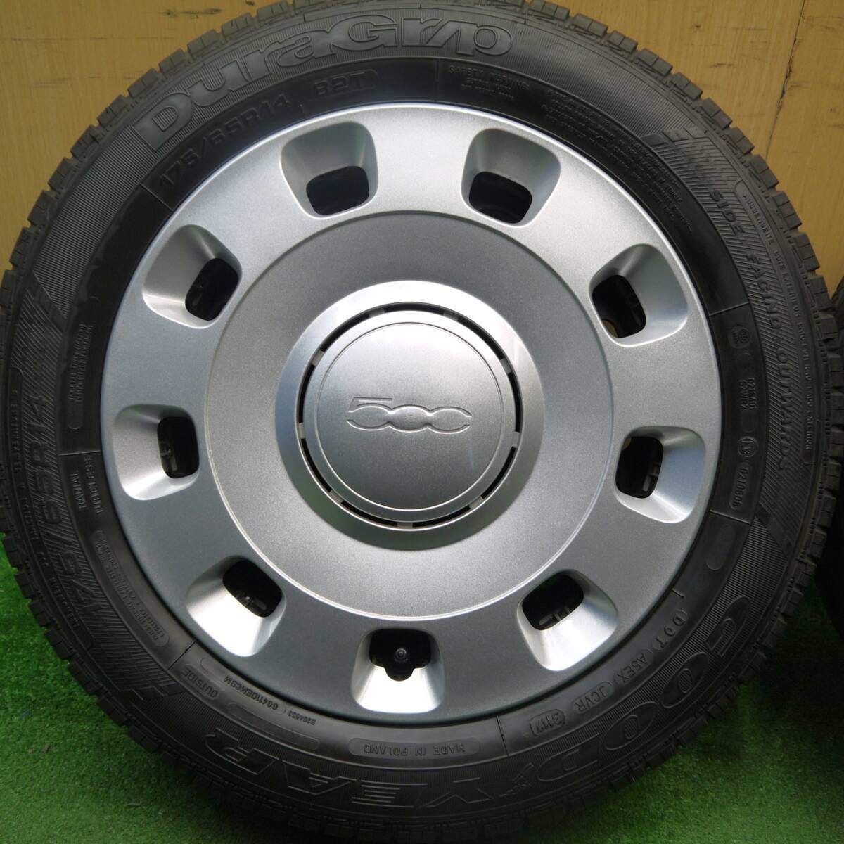 バリ溝!キレイ!9分★フィアット 500 純正 スチール 175/65R14 グッドイヤー DuraGrip 14インチ PCD98/4H★5032802Hノ