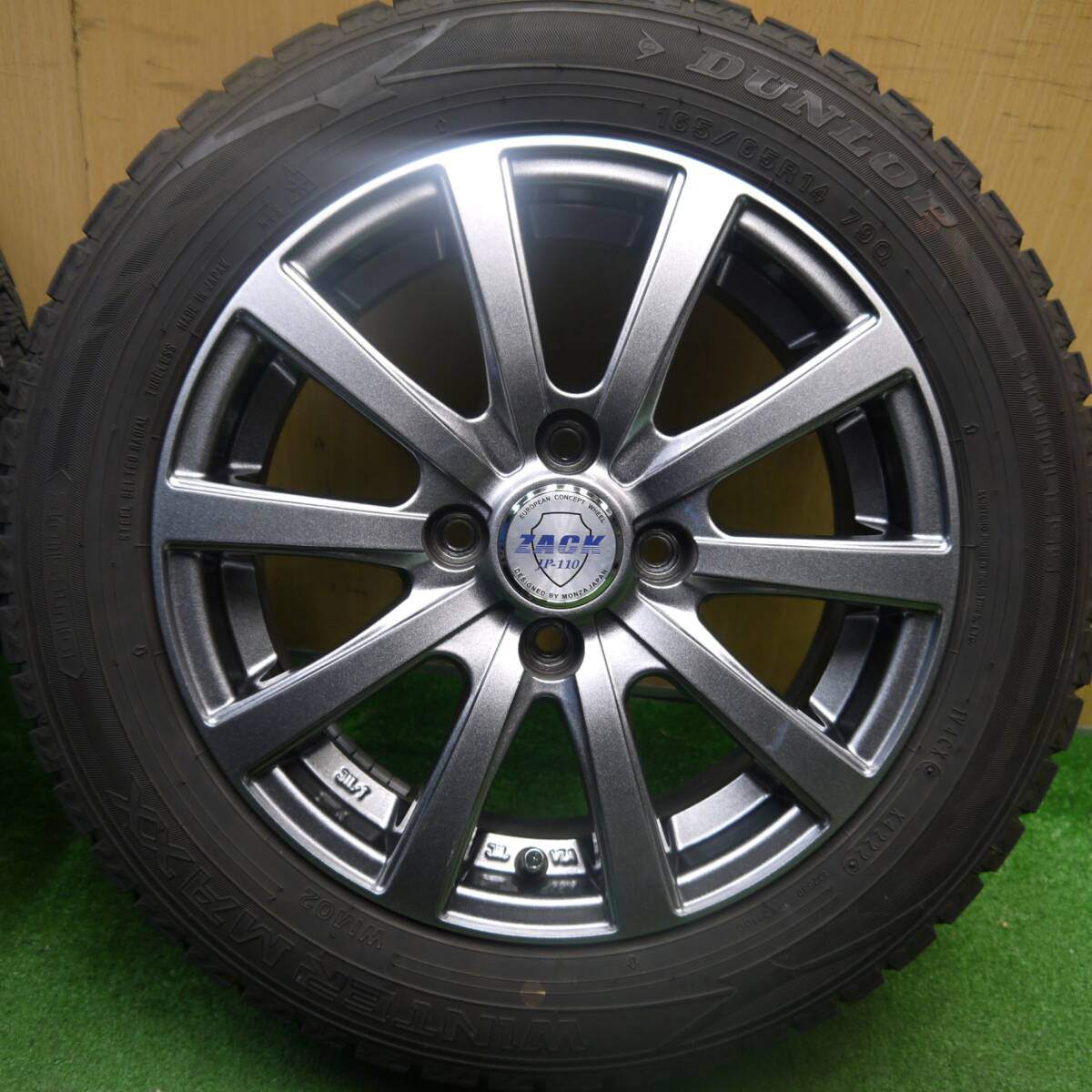 バリ溝!22年!キレイ!9.5分★スタッドレス 165/65R14 ダンロップ ウインターマックス WM02 ZACK JP-110 MONZA ザック 14インチ PCD100/4H★5032401Hス
