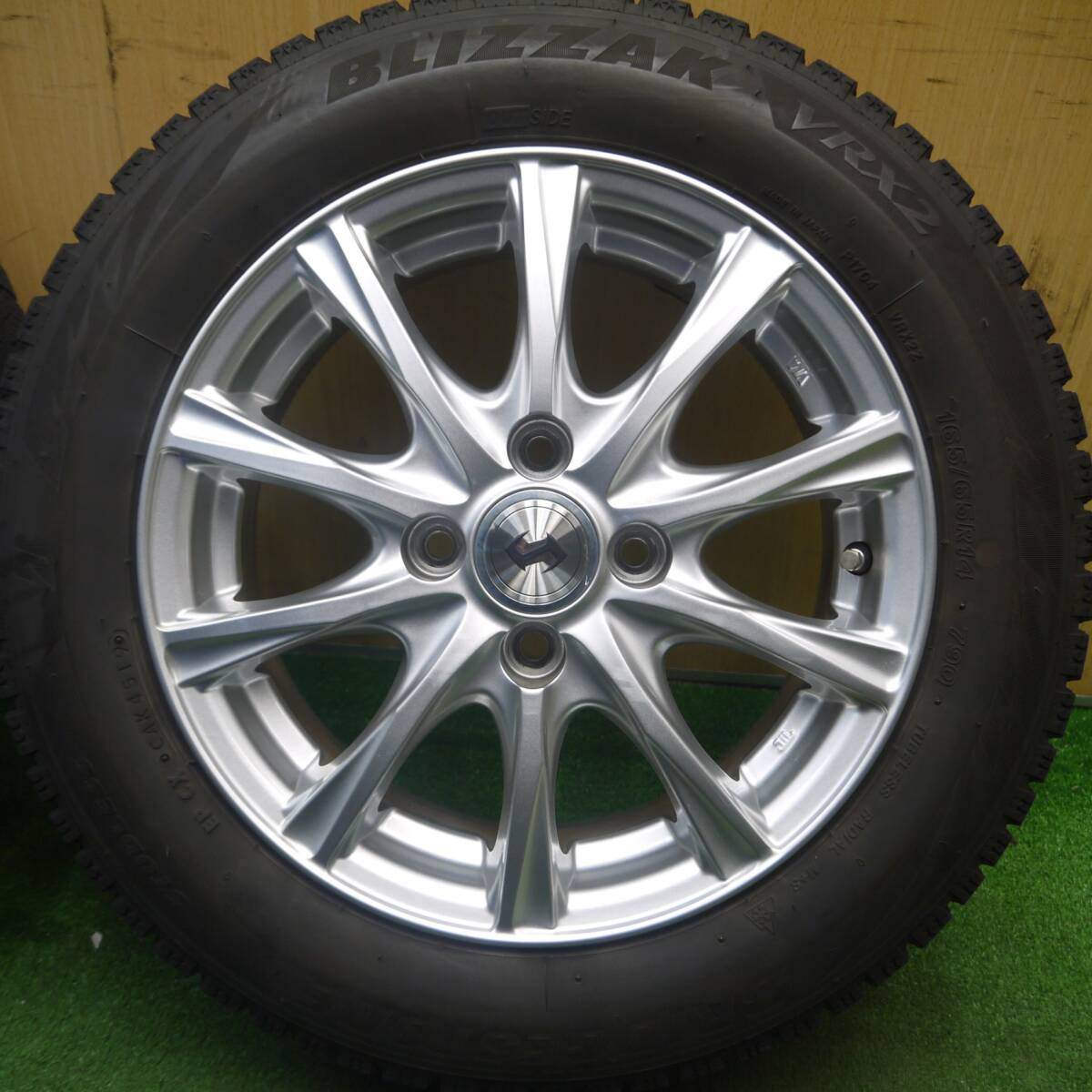 バリ溝!キレイ!9分★スタッドレス 165/65R14 ブリヂストン ブリザック VRX2 weds ウェッズ 14インチ PCD100/4H★5021705Hス