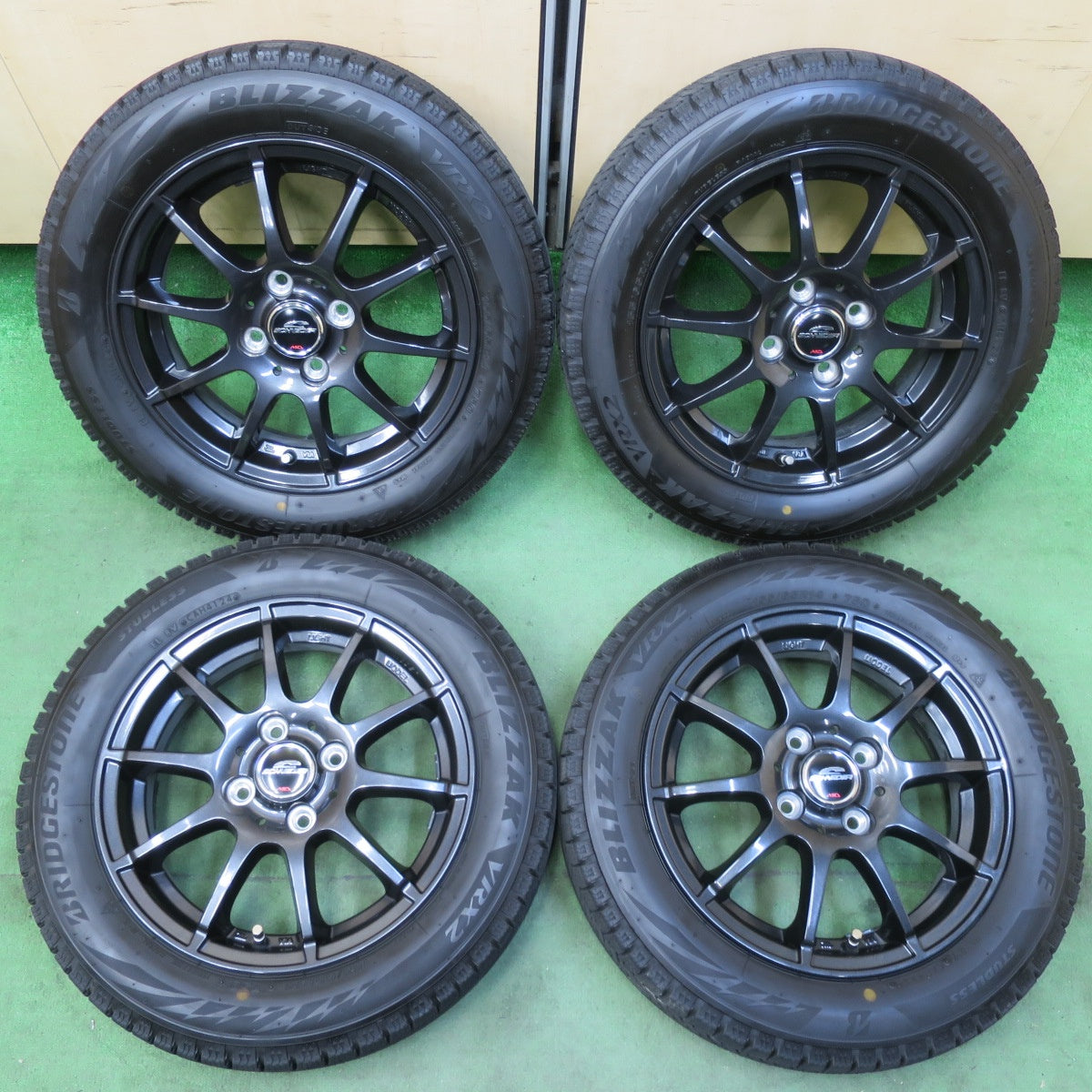 バリ溝!24年!キレイ!ほぼ10分★スタッドレス 155/65R14 ブリヂストン ブリザック VRX2 SCHNEIDER MiD シュナイダー 14インチ PCD100/4H★5043005イス