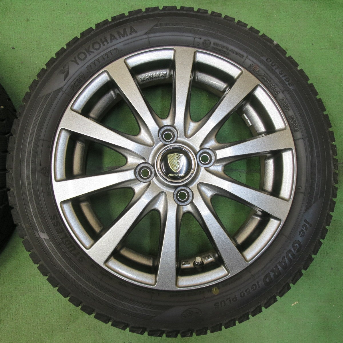 バリ溝!キレイ!9分★スタッドレス 155/65R14 ヨコハマ アイスガード iG50 プラス MANARAY SPORT マナレイスポーツ 14インチ PCD100/4H★5042508イス