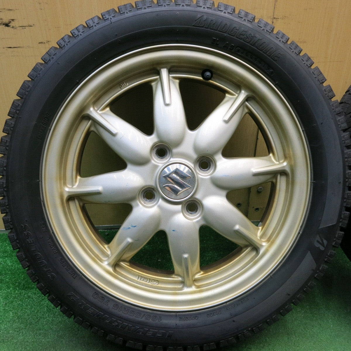 バリ溝!8.5分★スズキ アルト 純正 ENKEI 165/55R15 スタッドレス ブリヂストン アイスパートナー2 15インチ エンケイ PCD100/4H★5062804HAス
