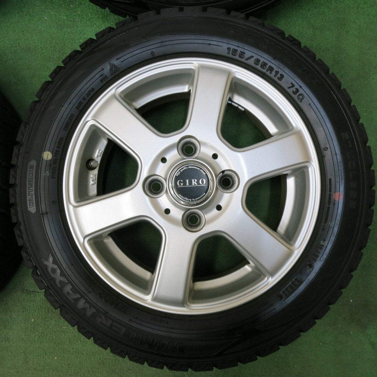 超バリ溝!23年!キレイ!ほぼ10分★スタッドレス 155/65R13 ダンロップ ウインターマックス WM02 GIRO PCD100/4H★4120610SYス