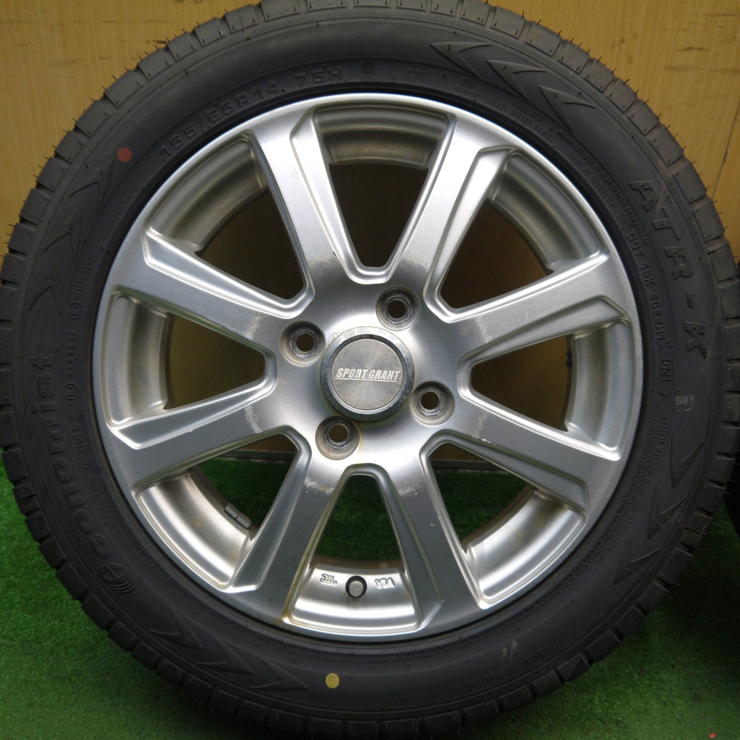 バリ溝!21年!9.5分★155/65R14 エコノミスト ATR-K SPORT GRAHT 社外 アルミ 14インチ PCD100/4H★5090102Hノ