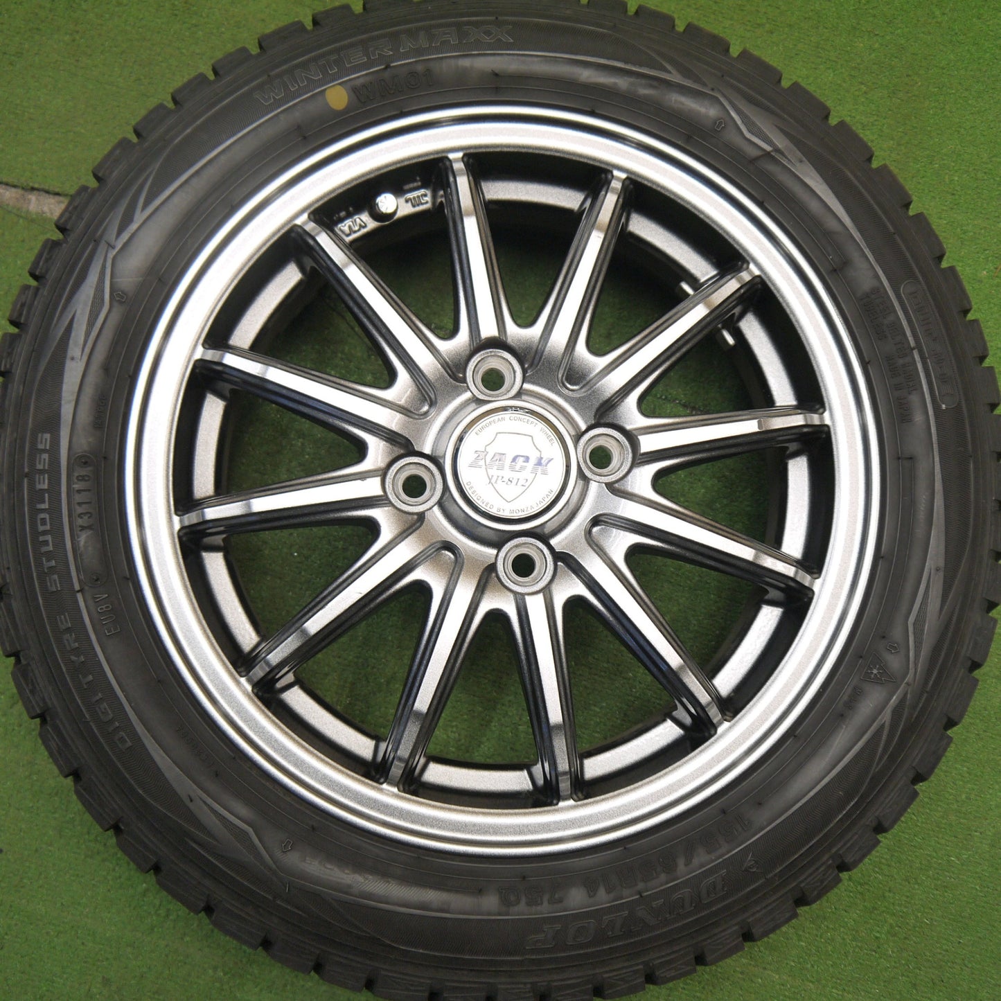 バリ溝!キレイ!9.5分以上★スタッドレス 155/65R14 ダンロップ ウインターマックス WM01 ZACK JP-812 MONZA 14インチ PCD100/4H★5041501Hス