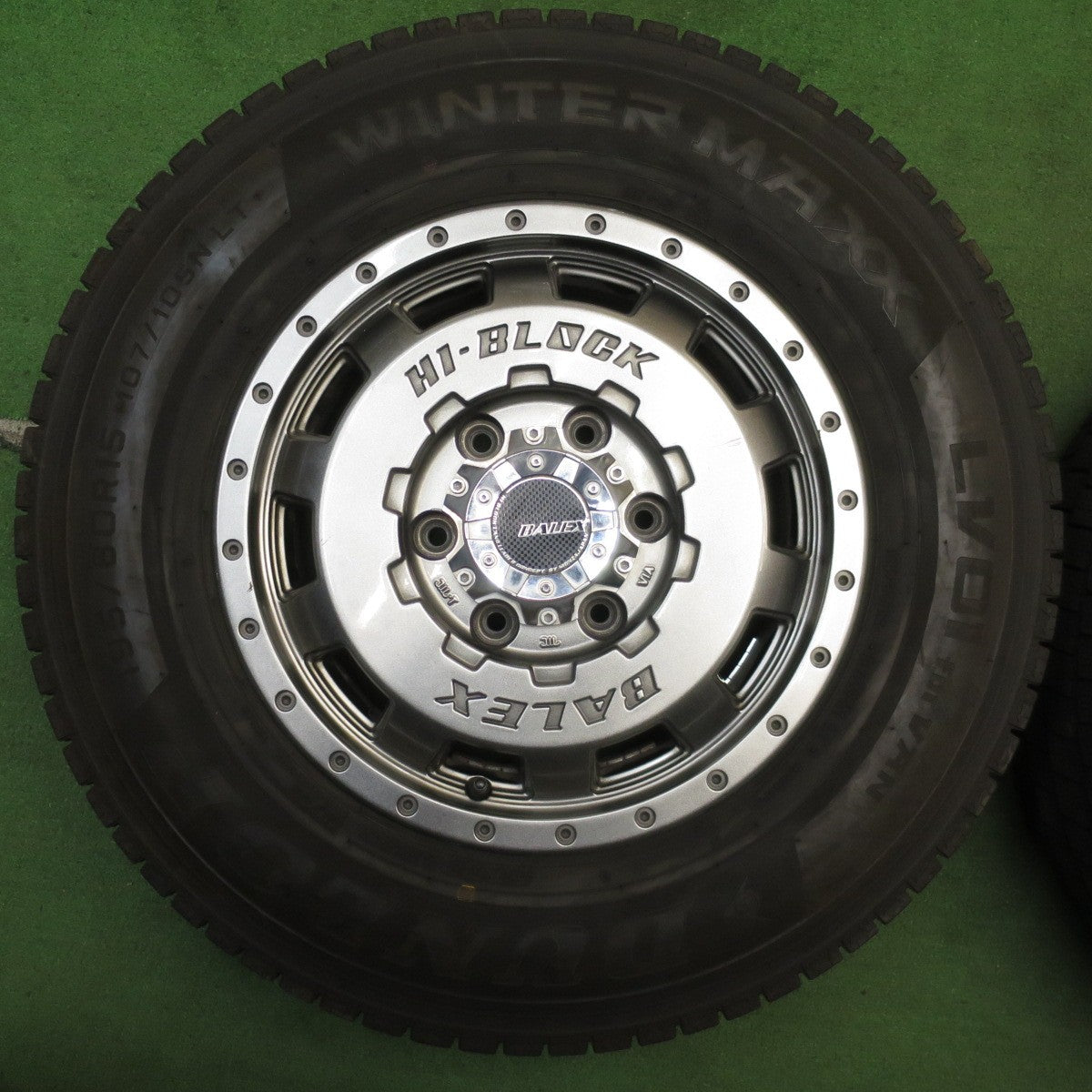 バリ溝!24年!キレイ!9.5分★HI-BLOCK BALEX 195/80R15 107/105N スタッドレス ダンロップ ウインターマックス LV01 for VAN ハイブロック バレックス PCD139.7/6H★5070702NJス
