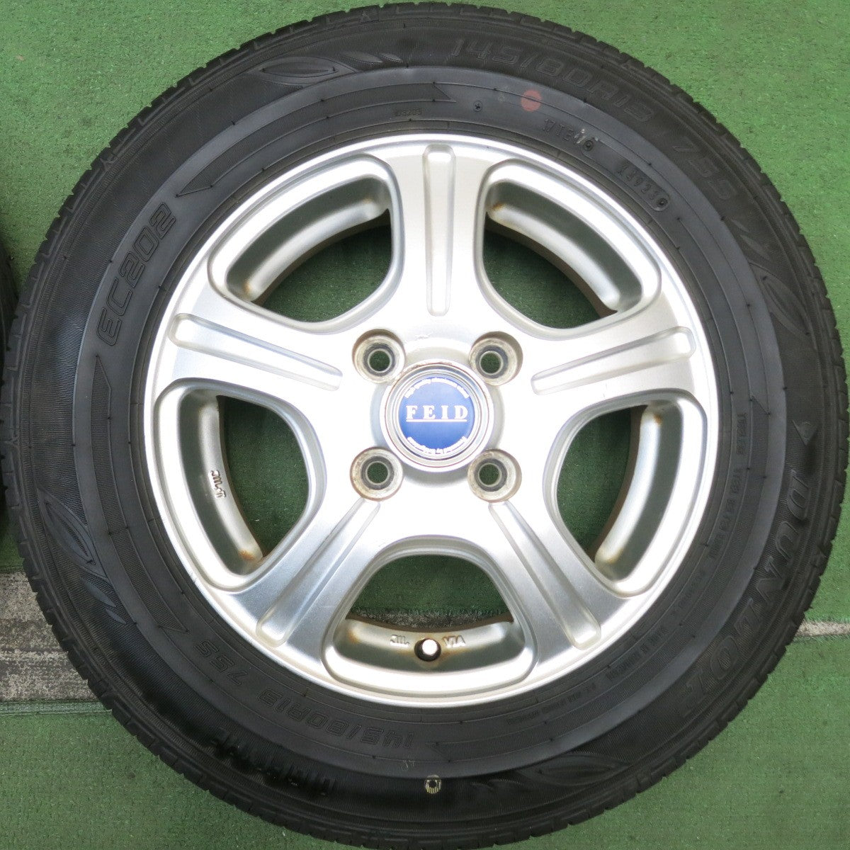 4本価格!23年★145/80R13 ダンロップ EC202 FEID 社外 アルミ 13インチ PCD100/4H★5092806HAノ