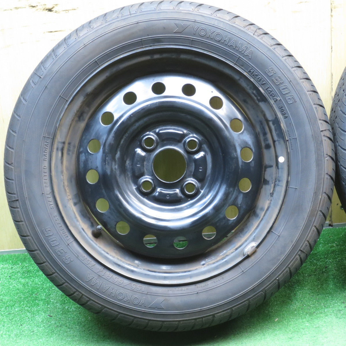 超バリ溝!24年!ほぼ10分★155/65R14 ヨコハマ S306 スチール ホイール 14インチ PCD100/4H★5073102NJノ