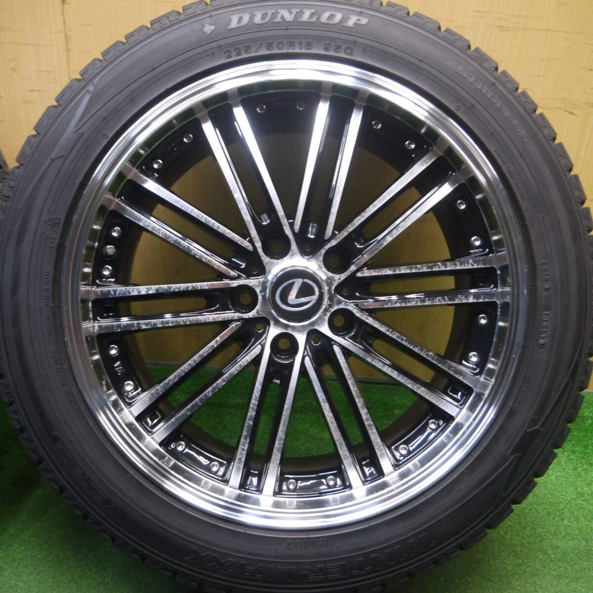 バリ溝!9.5分★Lehrmeister VALLONE 225/50R18 スタッドレス ダンロップ ウインターマックス WM02 レアマイスター ヴァッローネ PCD114.3/5H★5030307Hス