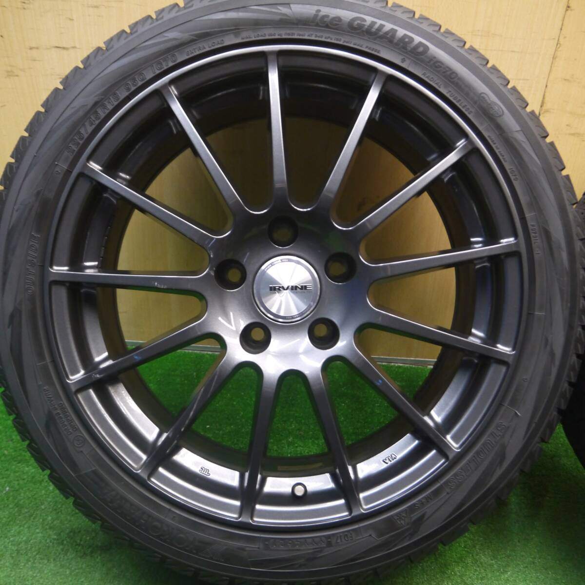 バリ溝!21年!キレイ!9分★BMW 等 IRVINE F01 225/45R18 スタッドレス ヨコハマ アイスガード iG70 アーヴィン 18インチ PCD120/5H★5021202Hス