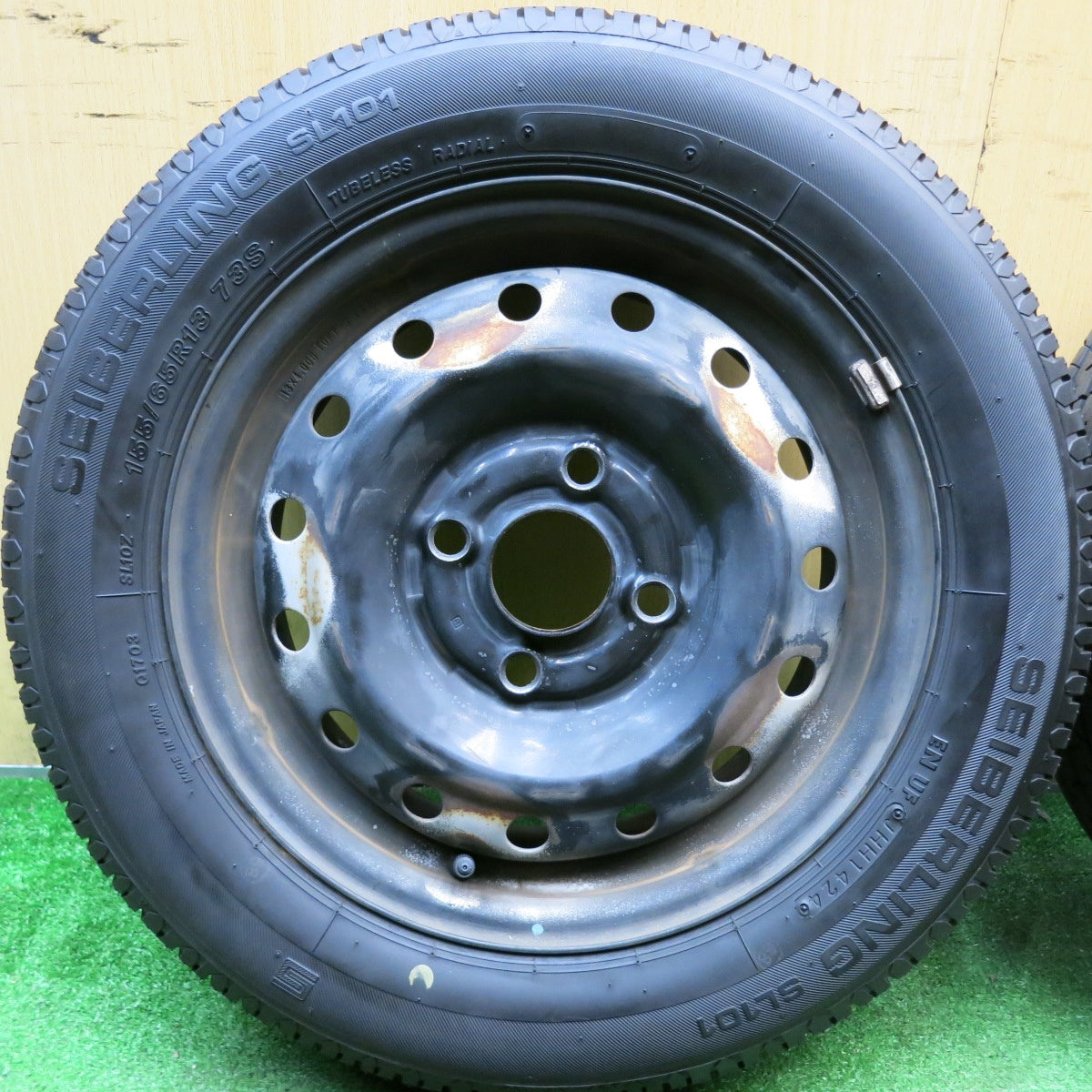 超バリ溝!24年!9.5分以上★155/65R13 セイバーリング SL101 TOPY スチール ホイール 13インチ PCD100/4H★5092801HAノ