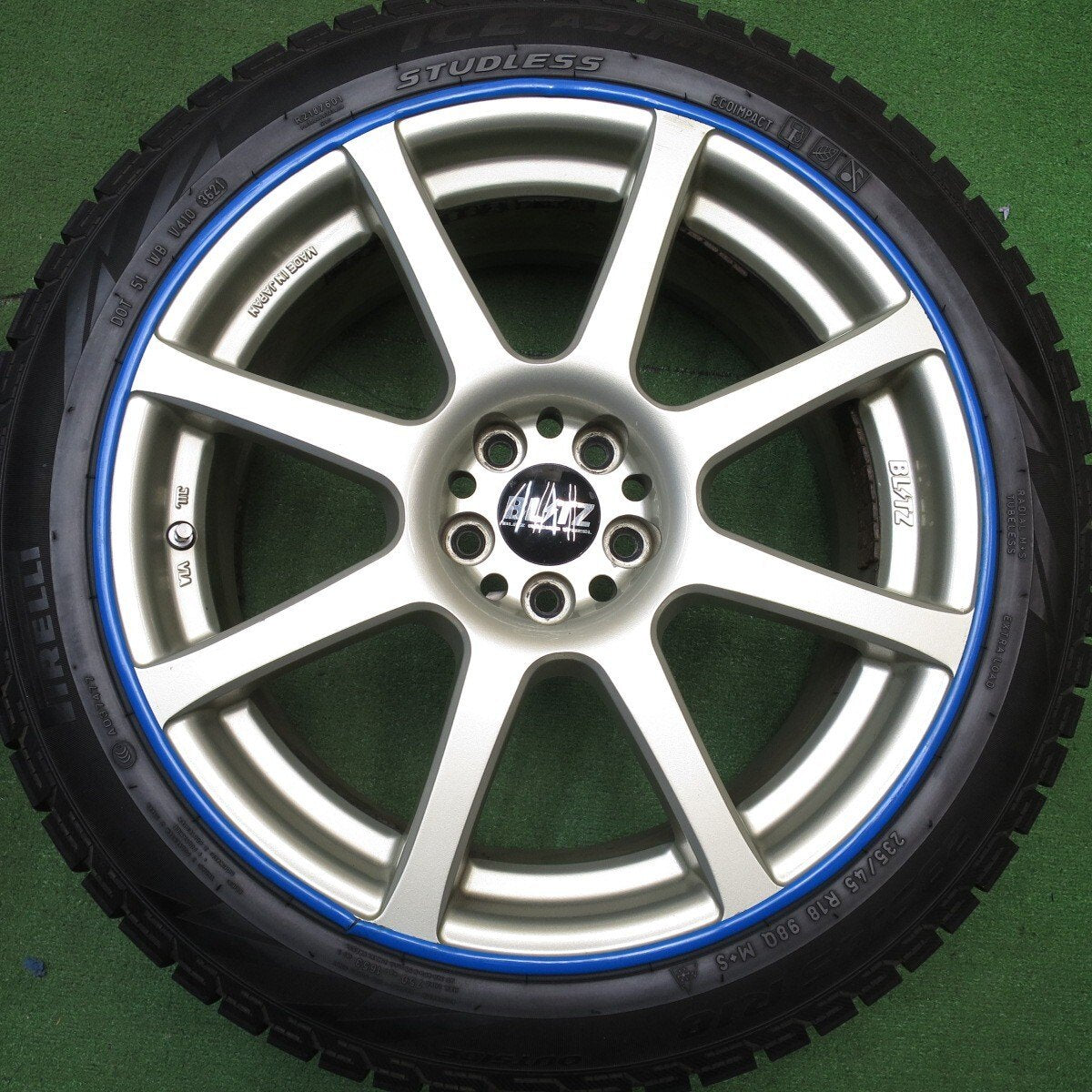 バリ溝!21年!9.5分以上★レガシィ 等 235/45R18 スタッドレス ピレリ アイスアシンメトリコ BLITZ BRW ブリッツ 18インチ PCD100/5H★5031114Hス