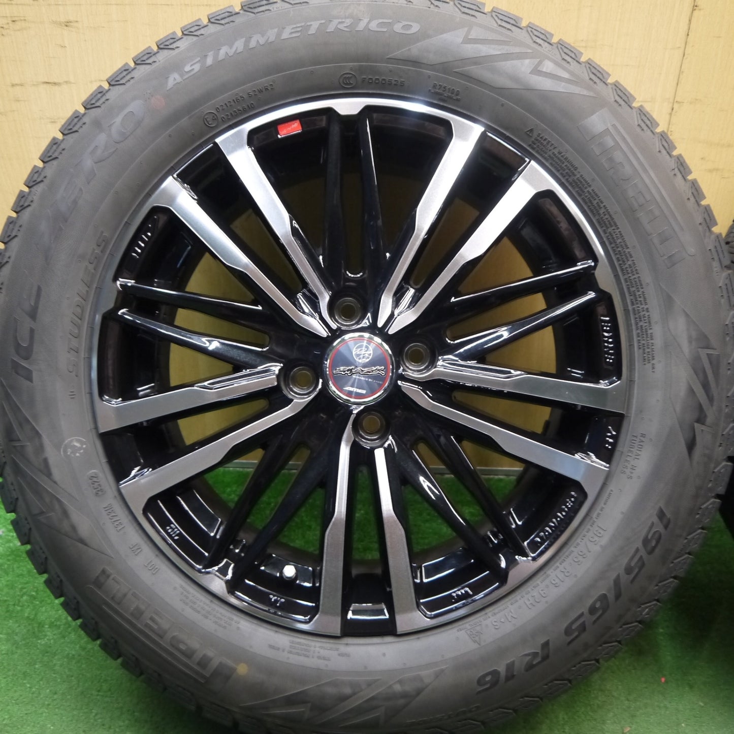 バリ溝!22年!キレイ!9.5分★スタッドレス 195/65R16 ピレリ アイスゼロ アシンメトリコ SMACK ENKEI AME スマック エンケイ 16インチ PCD100/4H★5090901Hス