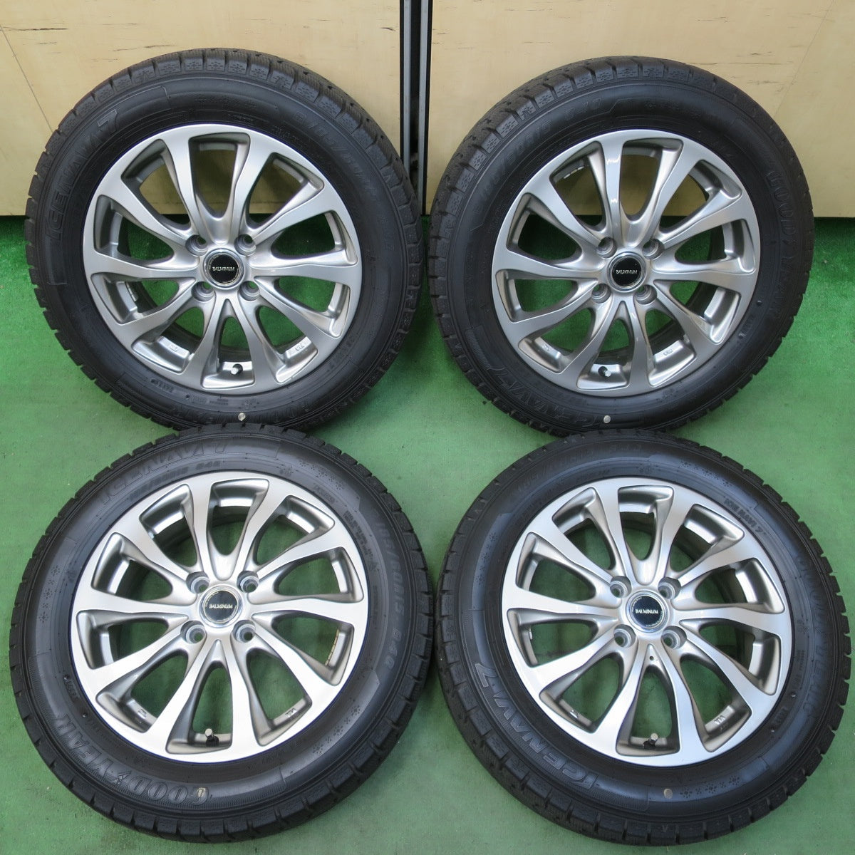 バリ溝!21年!キレイ!9分★スタッドレス 185/60R15 グッドイヤー アイスナビ7 BALMINUM バルミナ 15インチ PCD100/4H★5042908イス