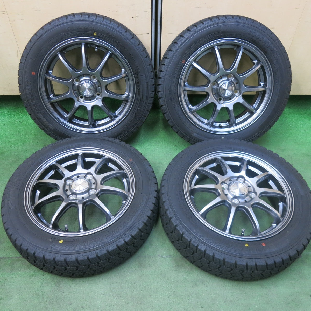 超バリ溝!22年!キレイ!ほぼ10分★スタッドレス 155/65R14 グッドイヤー アイスナビ7 V.E.X. VEX 社外 アルミ 14インチ PCD100/4H★5102202SKス