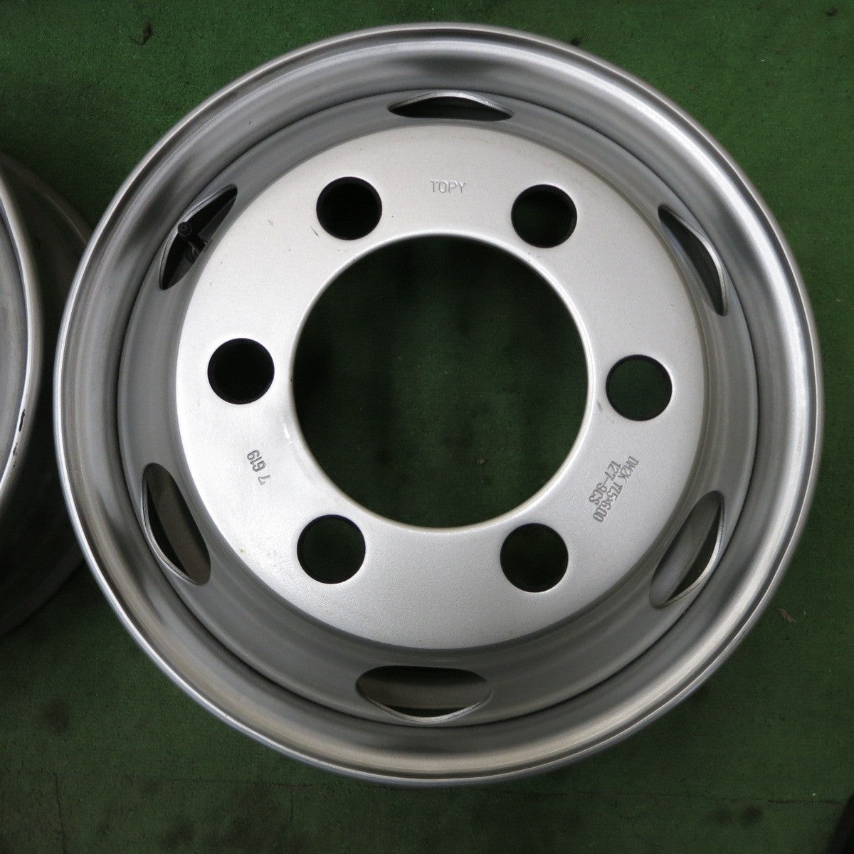 新車外し!6本★トラック エルフ キャンター デュトロ 等 純正 TOPY DM2K スチール ホイール 127-9CS 17.5インチ PCD222.25/6H★5090101ナホ