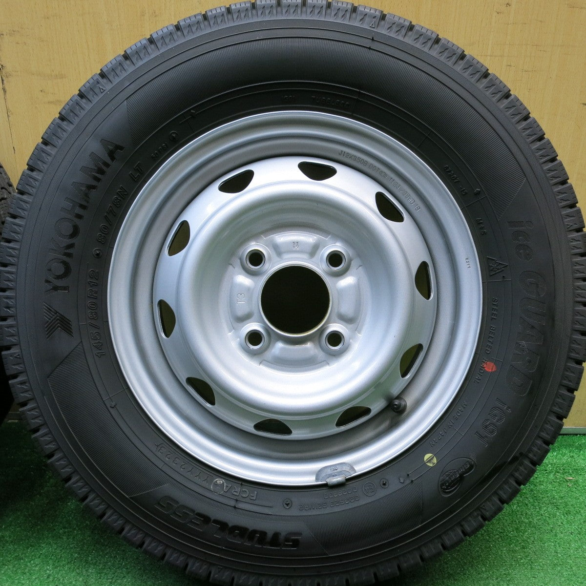 バリ溝!23年!キレイ!9.5分★スタッドレス 145/80R12 80/78N ヨコハマ アイスガード iG91 スチール ホイール 12インチ PCD100/4H★5060709HAス