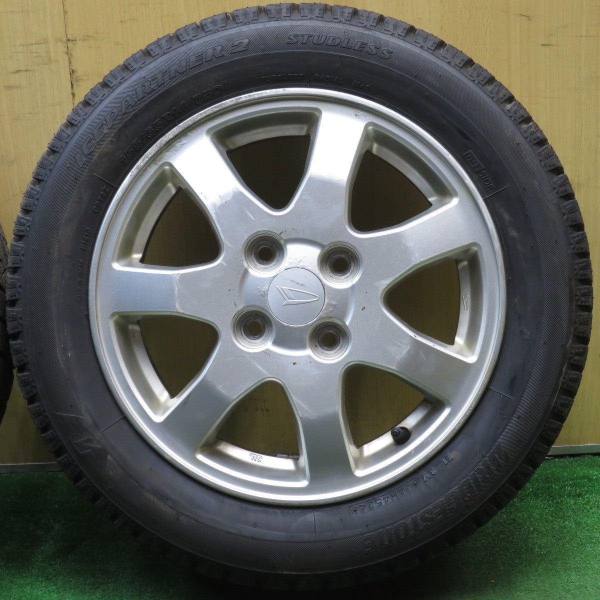 超バリ溝!24年!ほぼ10分★ダイハツ ムーヴ 純正 155/65R14 スタッドレス ブリヂストン アイスパートナー2 14インチ PCD100/4H★5062002NJス