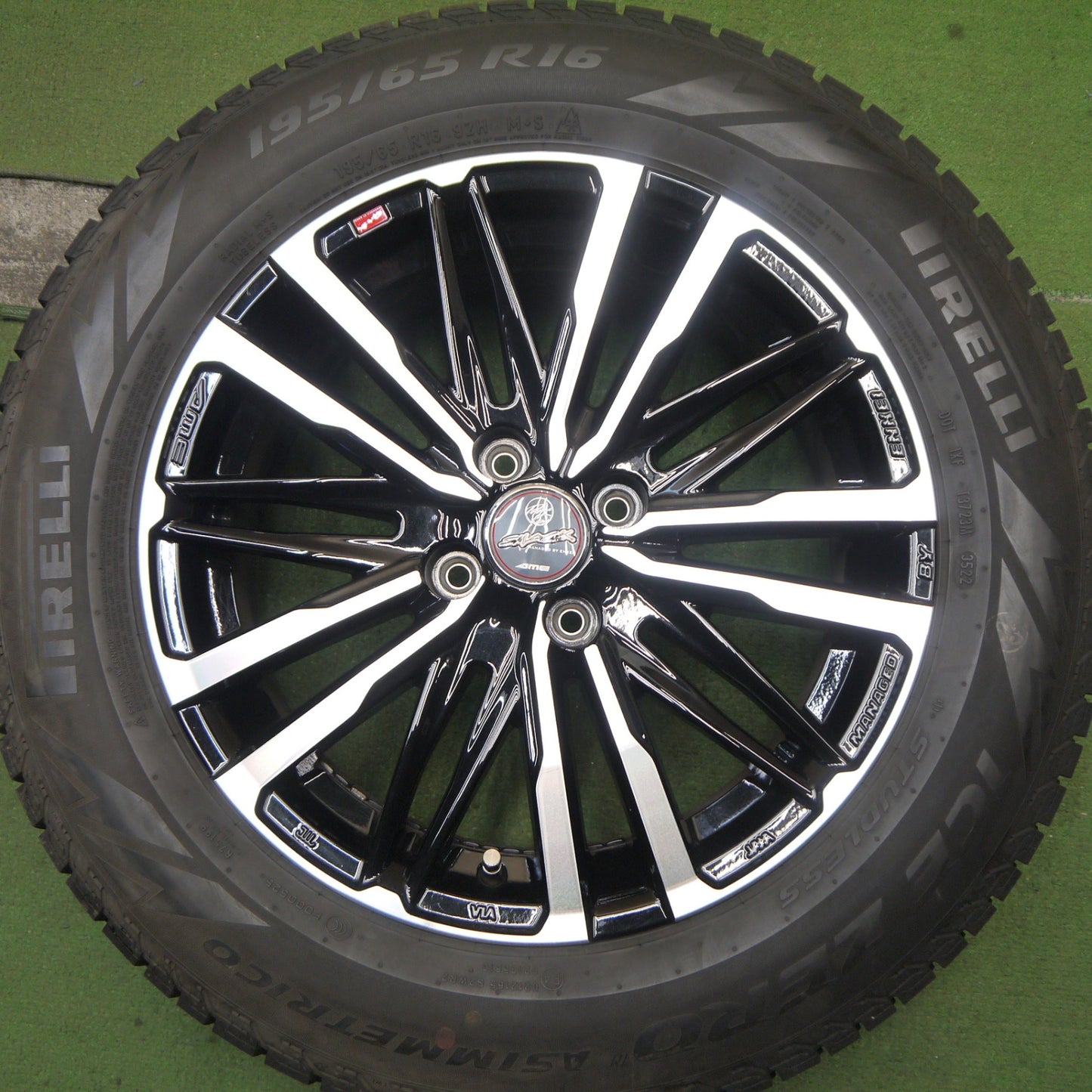 バリ溝!22年!キレイ!9.5分★スタッドレス 195/65R16 ピレリ アイスゼロ アシンメトリコ SMACK ENKEI AME スマック エンケイ 16インチ PCD100/4H★5090901Hス