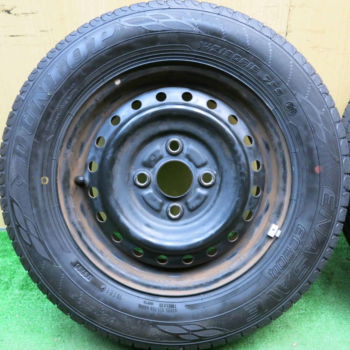 ほぼ未使用!25年★145/80R13 ダンロップ エナセーブ EC204 スチール ホイール 13インチ PCD100/4H★5083006HAノ