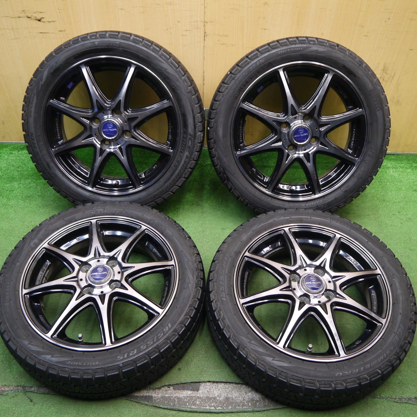 4本価格★スタッドレス 165/55R15 ピレリ アイスアシンメトリコ SMACK ENKEI スマック エンケイ 15インチ 軽 サイズ N-BOX ウェイク 等 PCD100/4H★5063005Hス