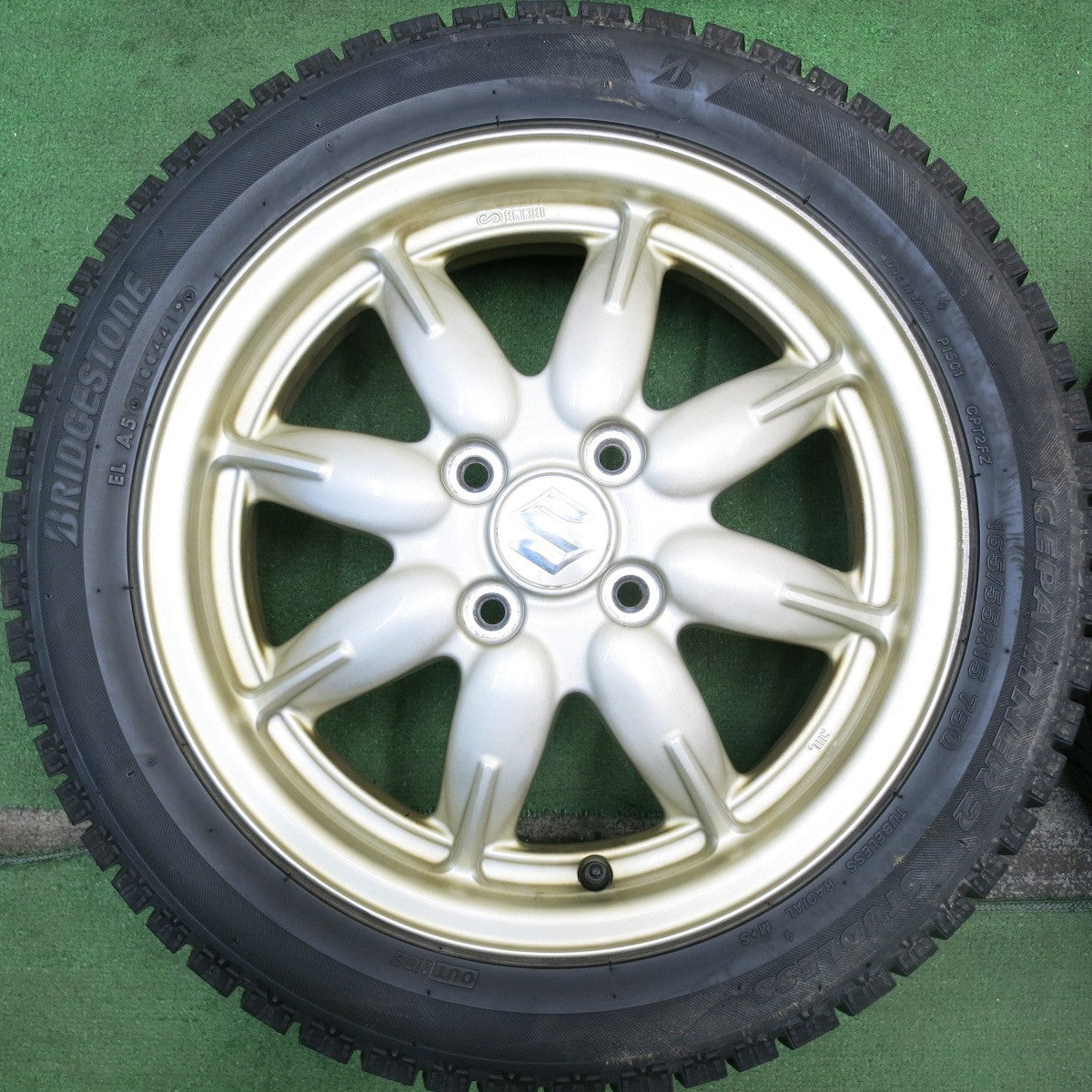 バリ溝!8.5分★スズキ アルト 純正 ENKEI 165/55R15 スタッドレス ブリヂストン アイスパートナー2 15インチ エンケイ PCD100/4H★5062804HAス
