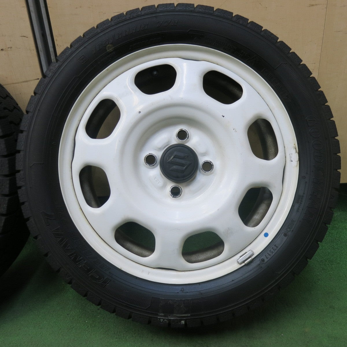 バリ溝!9分★スズキ ハスラー 純正 スチール 165/60R15 スタッドレス グッドイヤー アイスナビ7 15インチ PCD100/4H★5100401SKス