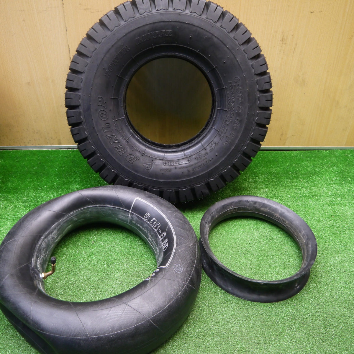 未使用!25年!付属品付き!2本★フォークリフト タイヤ 6.00-9 10PR ダンロップ POWER LIFTER パワー リフター★5102409Hノタ
