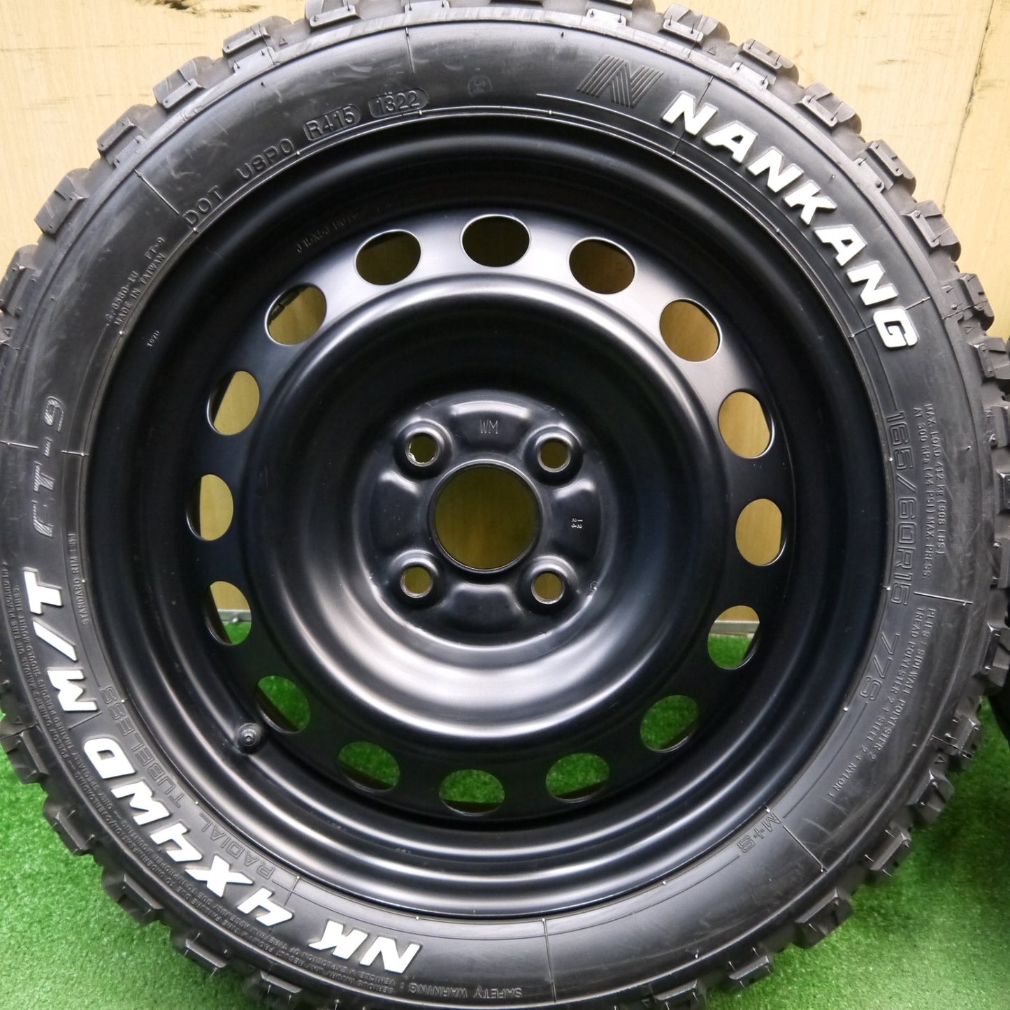 バリ溝!22年!キレイ!9.5分★ハスラー 等 165/60R15 ナンカン NK 4×4WD M/T FT-9 ホワイトレター スチール 15インチ PCD100/4H★5043012Hノ