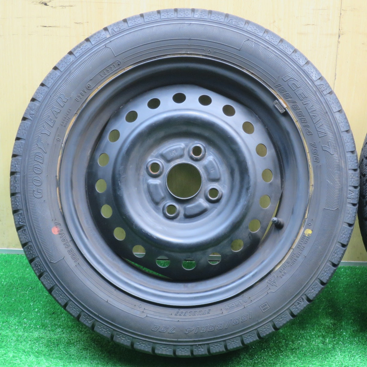 バリ溝!21年!9分★スタッドレス 155/65R14 グッドイヤー アイスナビ7 スチール ホイール 14インチ PCD100/4H★5101606NJス