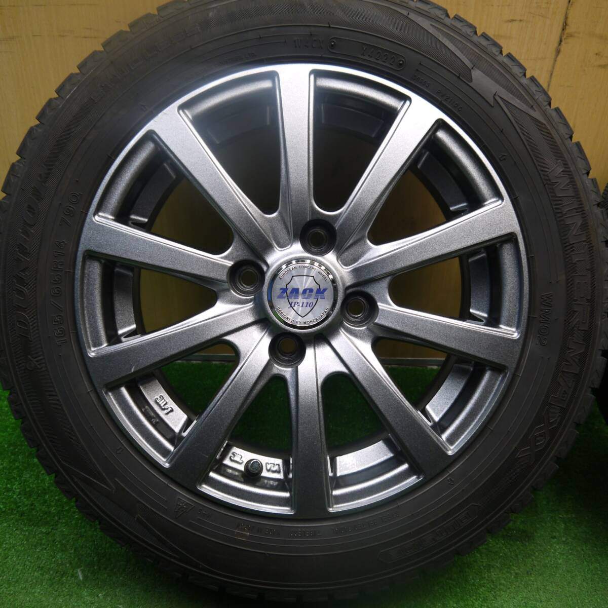 バリ溝!22年!キレイ!9.5分★スタッドレス 165/65R14 ダンロップ ウインターマックス WM02 ZACK JP-110 MONZA ザック 14インチ PCD100/4H★5032401Hス
