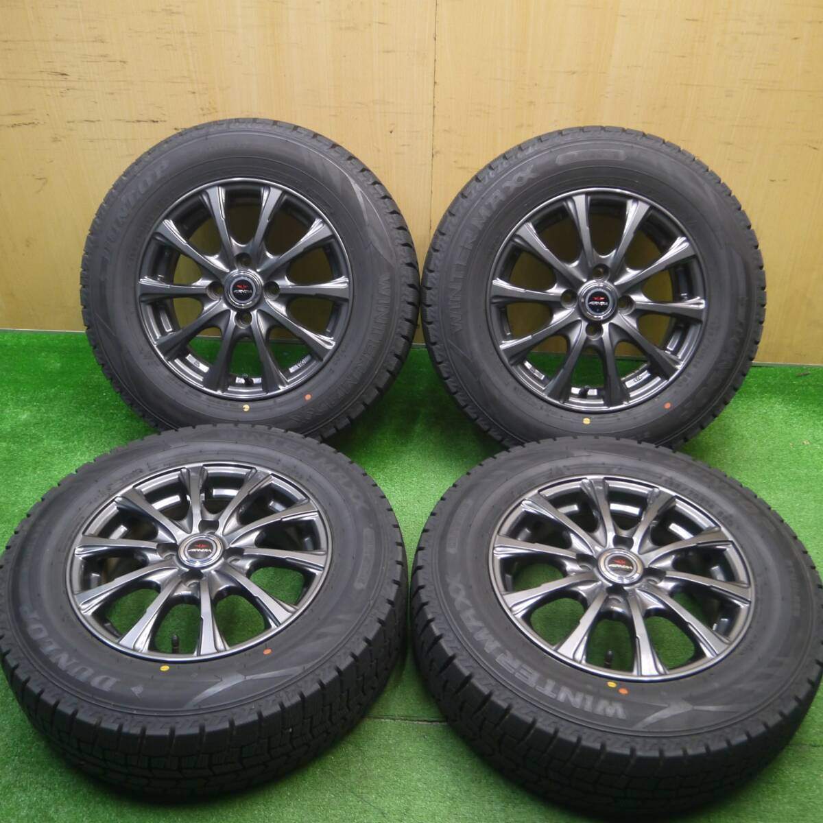 バリ溝!23年!キレイ!9.5分★スタッドレス 185/70R14 ダンロップ ウインターマックス WM02 AIRNOVA SB10 エアノヴァ 14インチ PCD100/4H★4120403Hス
