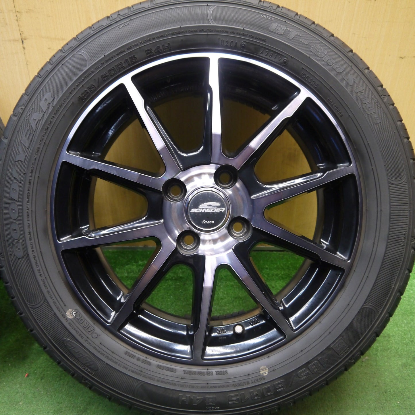 バリ溝!キレイ!9分★185/60R15 グッドイヤー GT-Eco Stage SCHNEIDER シュナイダー 15インチ PCD100/4H★5090805Hノ