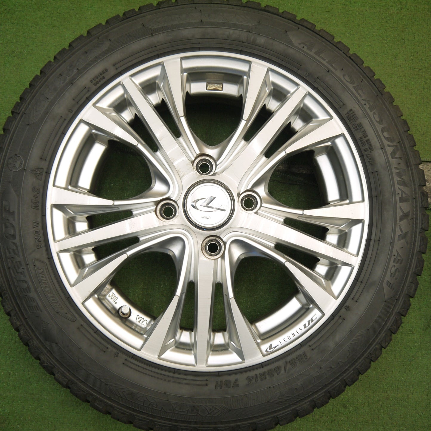 バリ溝!22年!ほぼ10分★LEONIS UC 155/65R14 ダンロップ オールシーズン MAXX AS1 レオニス 14インチ PCD100/4H★5053003Hノ