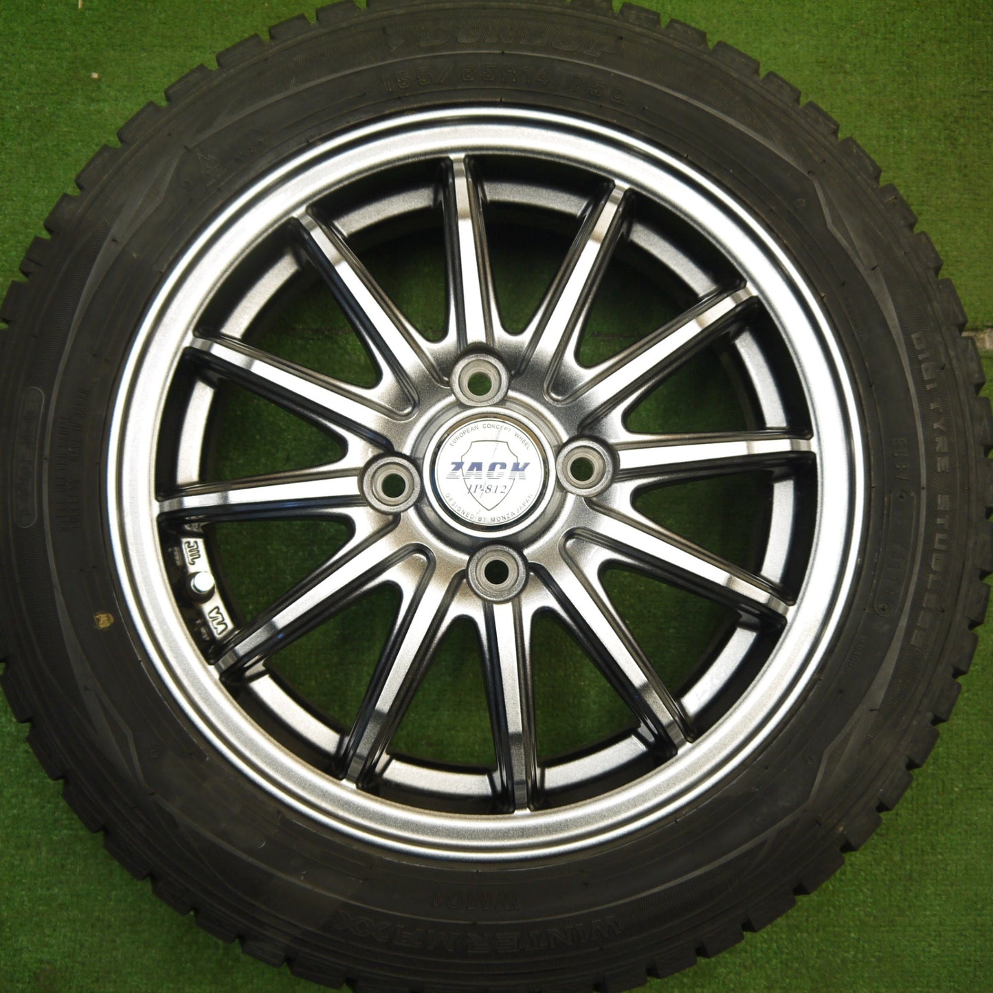 バリ溝!キレイ!9.5分以上★スタッドレス 155/65R14 ダンロップ ウインターマックス WM01 ZACK JP-812 MONZA 14インチ PCD100/4H★5041501Hス