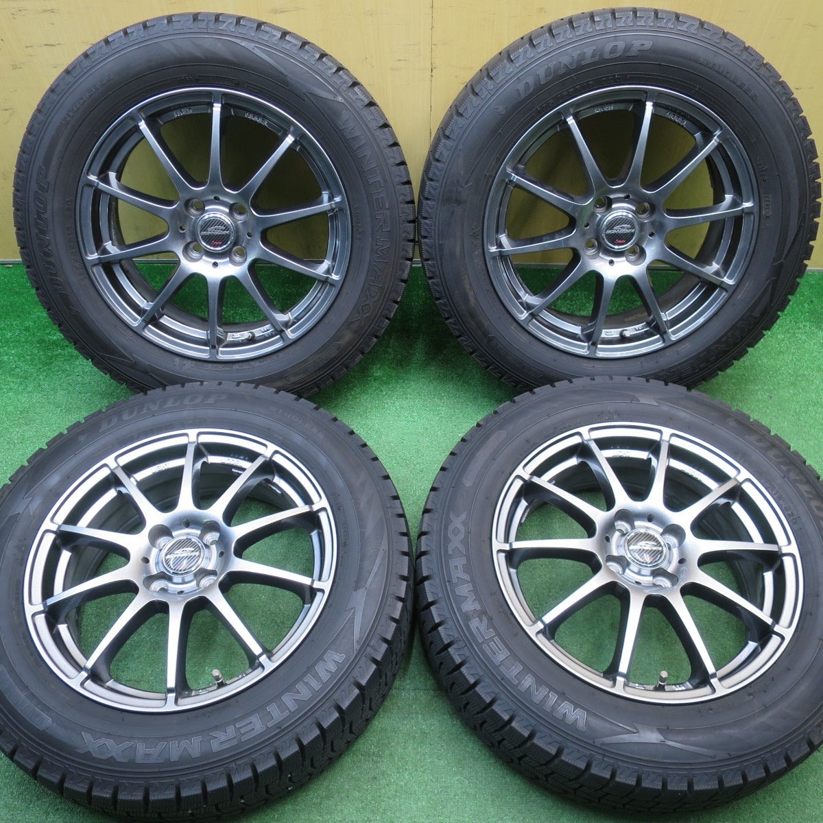 バリ溝!キレイ!9.5分★スタッドレス 195/65R16 ダンロップ ウインターマックス WM02 SCHNEIDER ATECH シュナイダー 16インチ PCD100/4H★5121817NJス