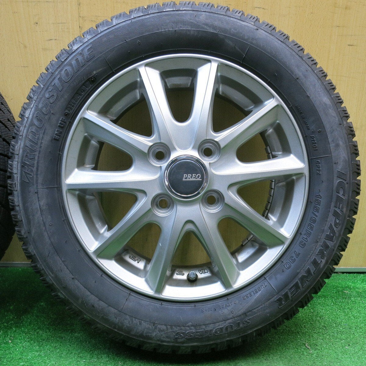 バリ溝!キレイ!9.5分以上★スタッドレス 155/65R13 ブリヂストン アイスパートナー PREO プレオ 13インチ PCD100/4H★5031601NJス